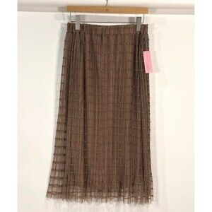 Metrowear Pleated Windowpane Mesh Midi Skirt Brown NWT - Medium